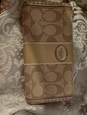 Coach Tan and Gold Signature Zip Wallet